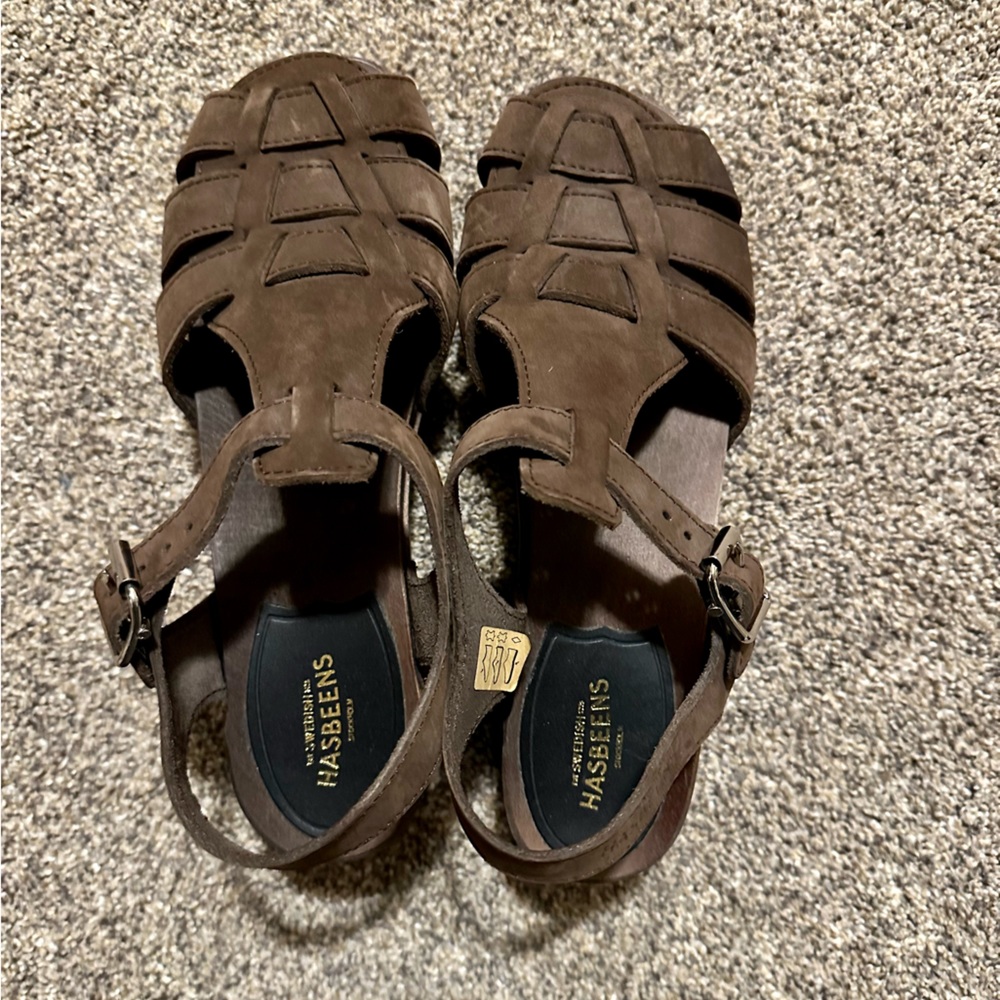 Swedish Hasbeens Fisherman Sandals Dark Brown Size 39